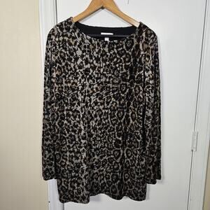 Velvet Burnout Top Pullover Bell Sleeve Lightweight Brown XL Fairy Grunge Artsy